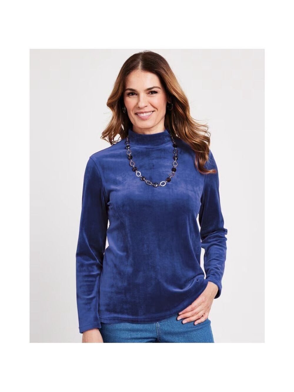 Blair Royal Blue Mock Neck Long Sleeve Velour Sweater Shirt Top Small